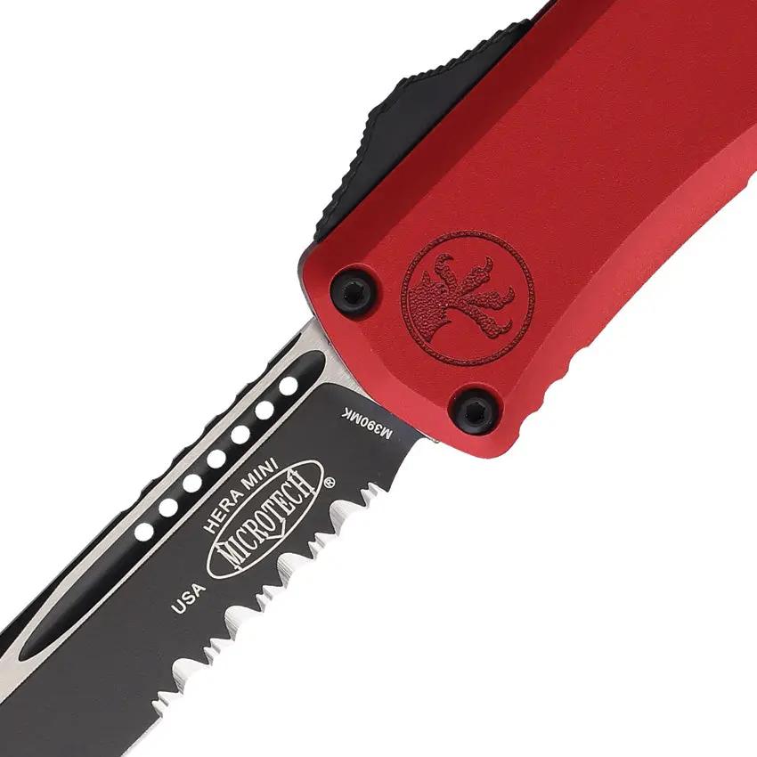 Microtech Auto Hera II Mini OTF Knife Red Aluminum Handle Partially Serrated M390 Blade Glass Breaker EDC Enthusiasts by Microtech