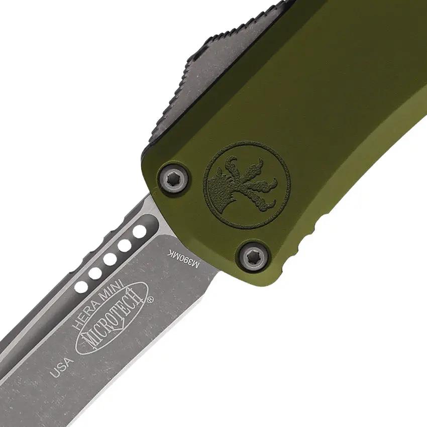 Microtech Hera II Mini Elite Auto OTF Knife Recurve Blade 3in M390 Apocalyptic Green Aluminum For Collectors by Microtech