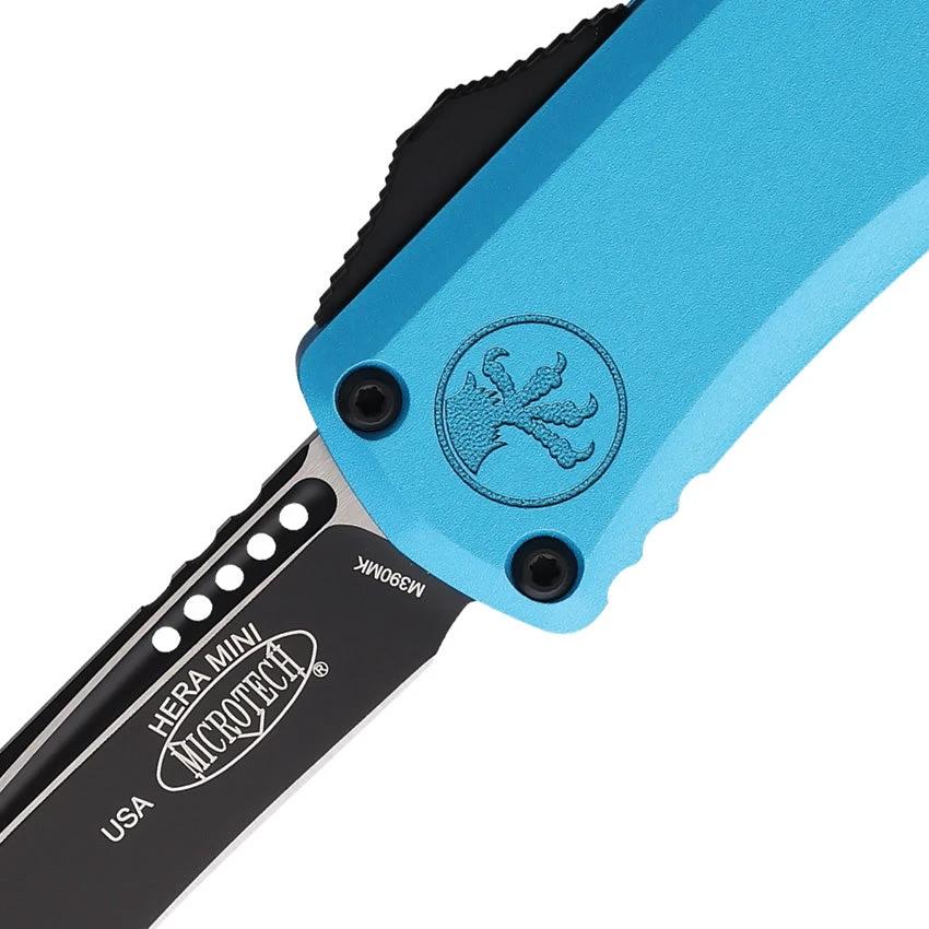 Microtech Auto Hera II Mini OTF Recurve Knife With Turquoise Aluminum Handle 4 Inch Closed 3 Inch Bohler M390MK Blade EDC by Microtech