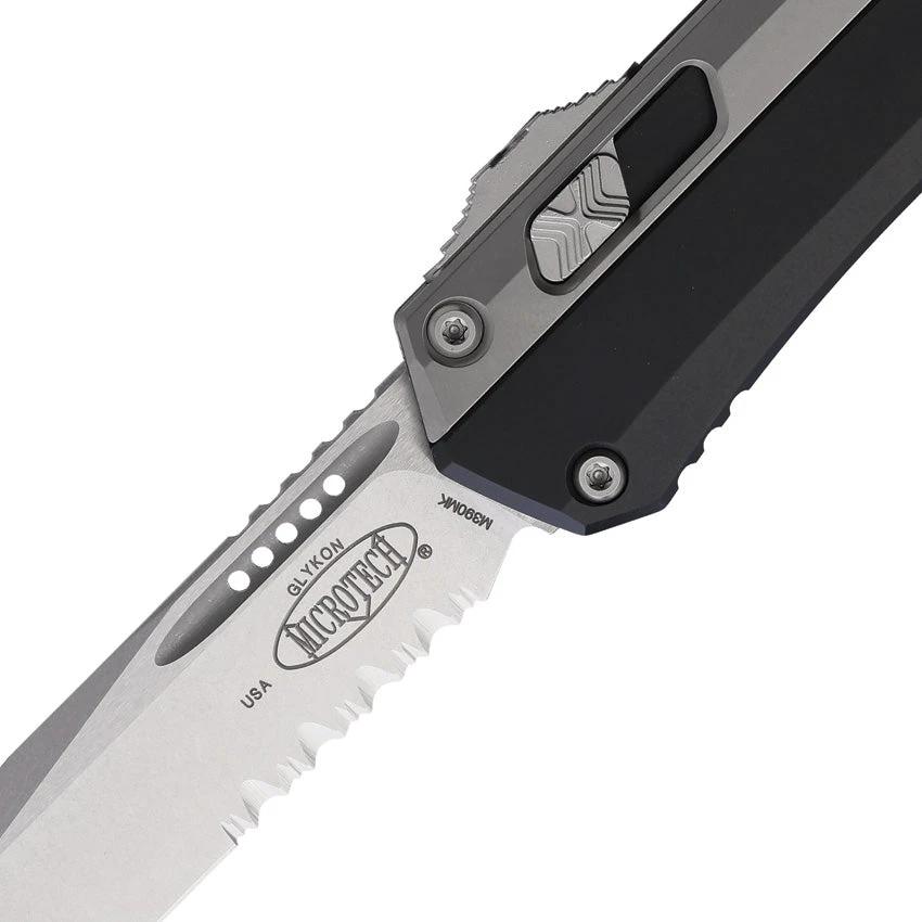 Microtech Auto Glykon OTF Knife Automatic EDC Enthusiasts 4 Inch Serrated Stonewashed Tanto Blade With Aluminum Handle by Microtech