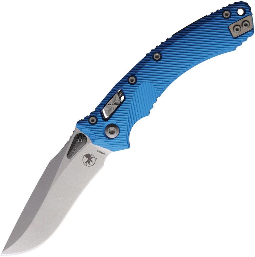 Microtech Amphibian SE Ram-Lok Blue Folding Knife For EDC Enthusiasts, 4-Inch M390MK Blade, Fluted Aluminum Handle by Microtech