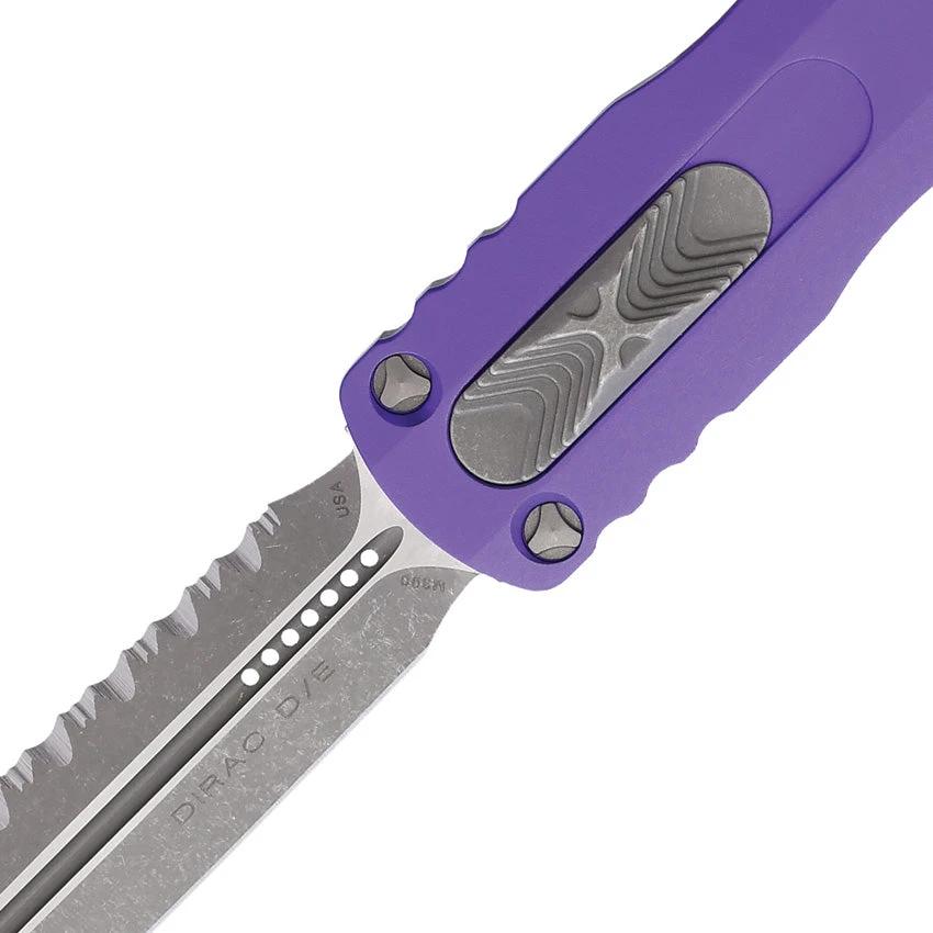 Microtech Dirac Auto DE OTF Knife With Serrated Premium Steel Blade Purple Aluminum Handle For EDC Enthusiasts by Microtech