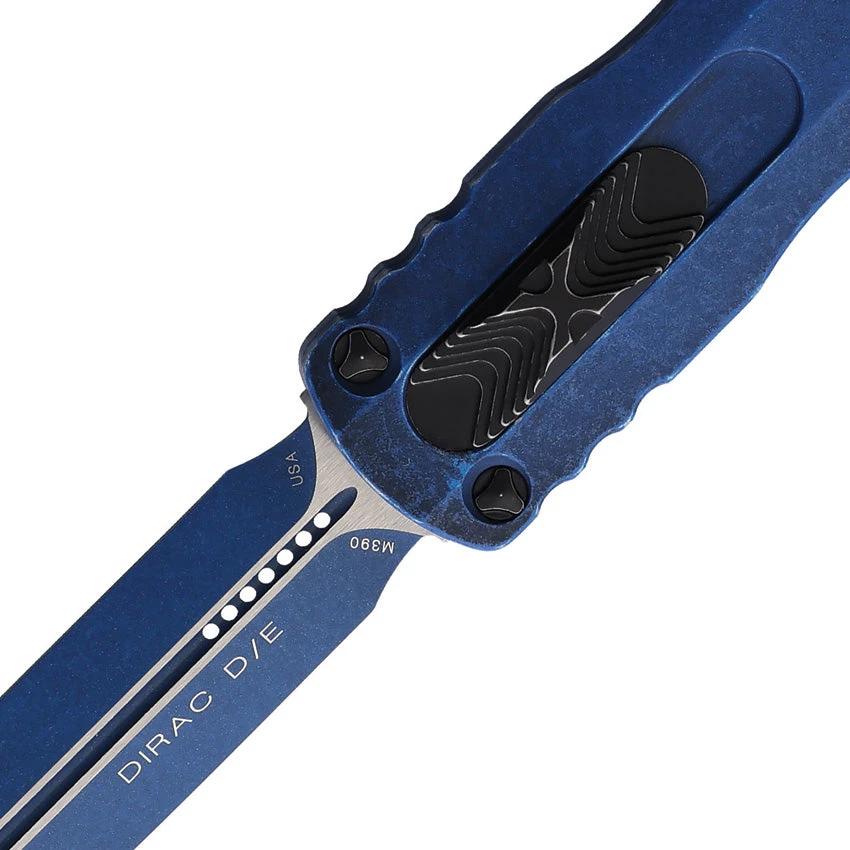 Microtech Auto Dirac D E OTF Knife Weathered Blue Aluminum Handle With M390 Blade Glass Breaker Pocket Clip For EDC by Microtech