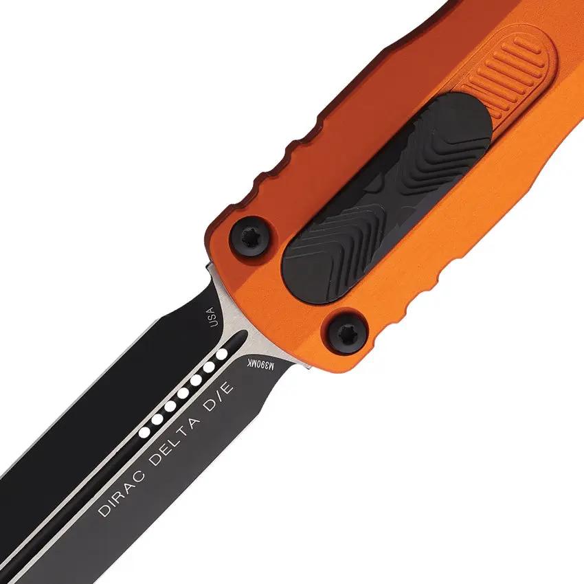Microtech Auto Dirac Delta DE OTF Knife For Collectors Orange Aluminum Handle M390 Blade Glass Breaker by Microtech