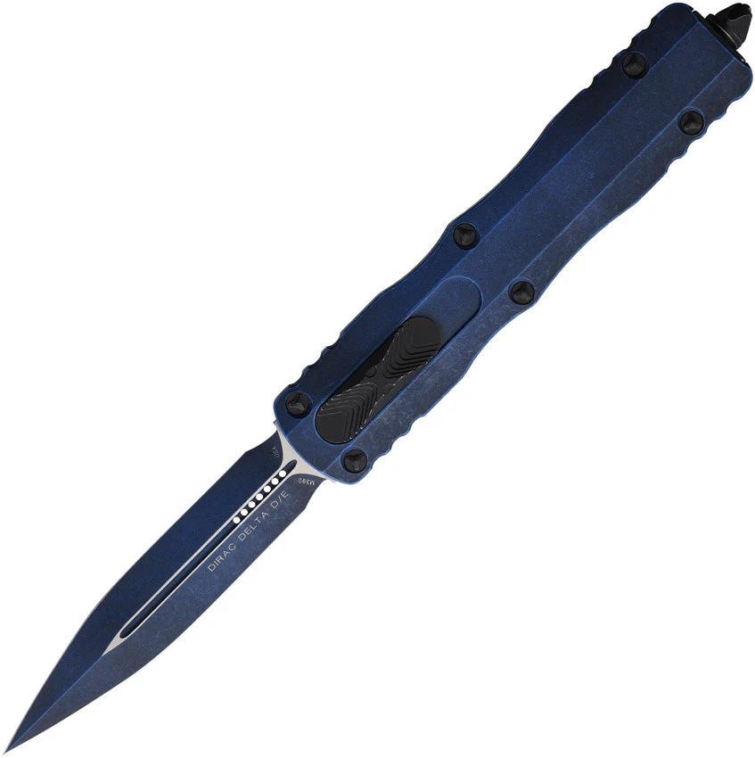 Microtech Auto Dirac Delta D E OTF Knife Premium Auto Opening, M390 Blade, Weathered Blue Aluminum, EDC Tactical by Microtech