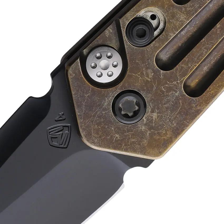 Medford Auto Nosferatu Button Lock Knife - Automatic Opening S45VN Blade Bronze PVD Titanium Handle by Medford