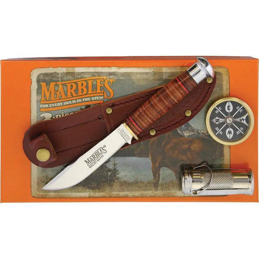 Marbles Fixed Blade Gift Set KE13 With Compass And Waterproof Match Case - All Weather Convenience by Marbles