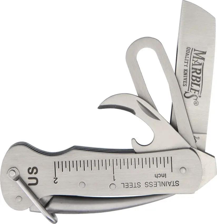 Marbles First Mate Knife Featuring Stainless Steel Sheepsfoot Blade Marlin Spike Can Opener Shackle Key And Rulers by Marbles