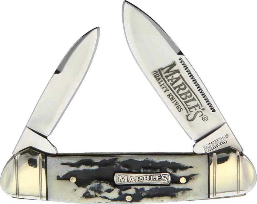 Marbles Black Stag Large Canoe Knife - Mirror Finish Stainless Blades And Stag Bone Handle by Marbles