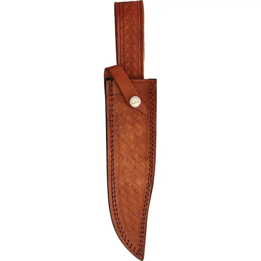 Marbles Damascus Bowie No 5 - 9 Inch Damascus Blade With Stag Guard Pommel Pakkawood Synthetic Handle Leather Sheath by Marbles