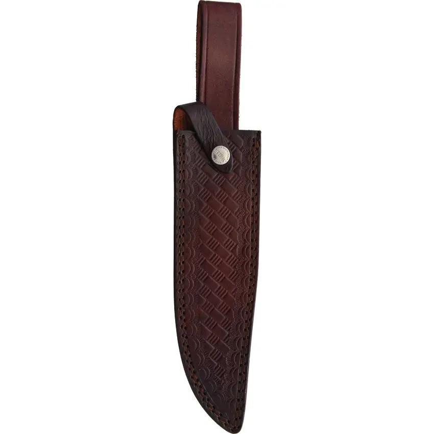 Marbles Stacked Leather Bowie MR577 Satin Clip Point Blade With Brass Guard And Pommel by Marbles