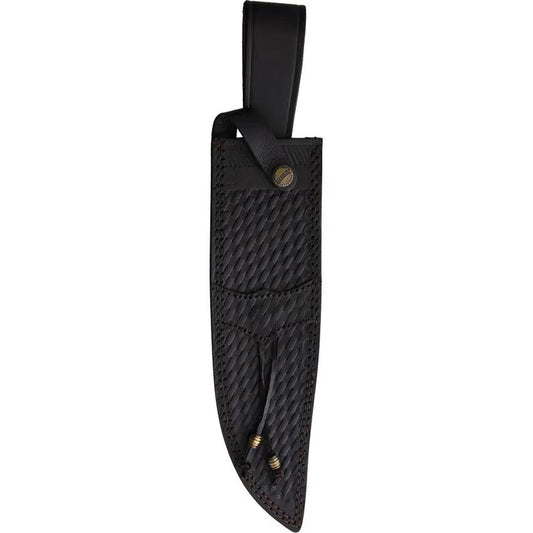 Marbles Damascus Bowie Knife - Stacked Leather Handle, Brass Guard, Belt Sheath Included by Marbles