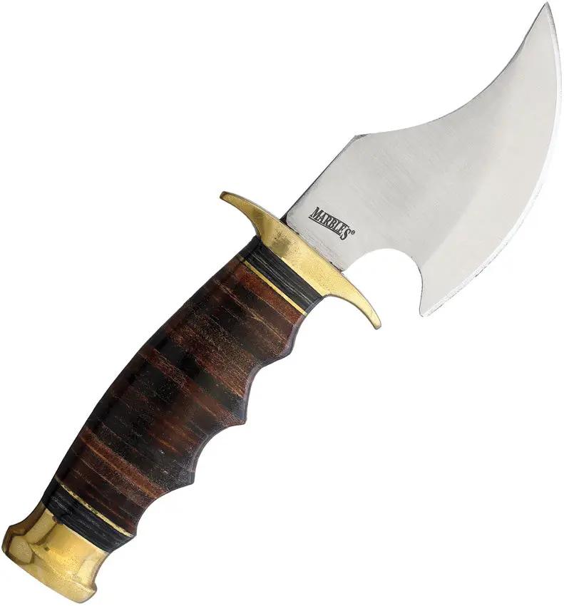 Marbles Small Skinner Satin Stainless 3 1 2 Inch Blade With Stacked Leather Handle Brass Guard And Pommel Belt Sheath by Marbles