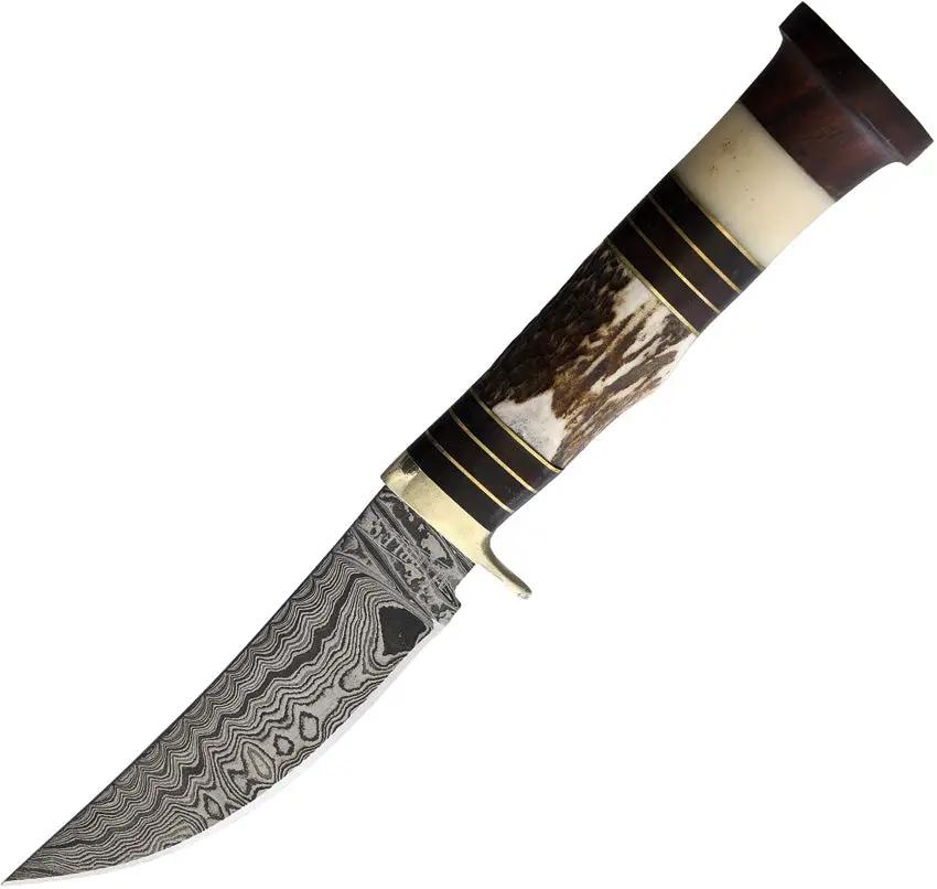 Marbles Damascus Skinner MR611 JAN-04 - 4.5 Inch Damascus Blade Brass Guard Wood Horn and Stag Handle by Marbles