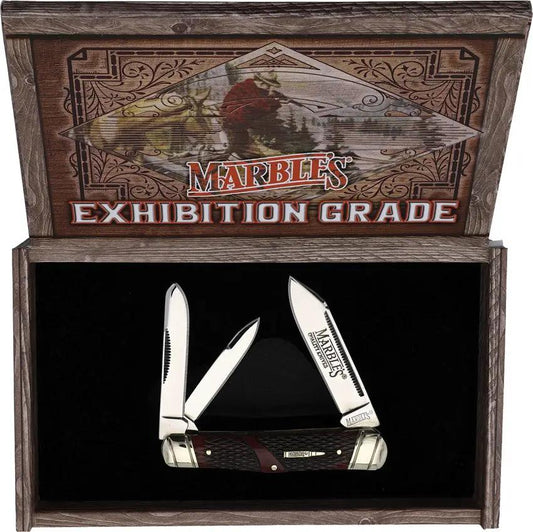 Marbles Whittler Knife - Brown Checkered Bone Handle With 3.25 Inch Closed Spey And Pen Blades by Marbles
