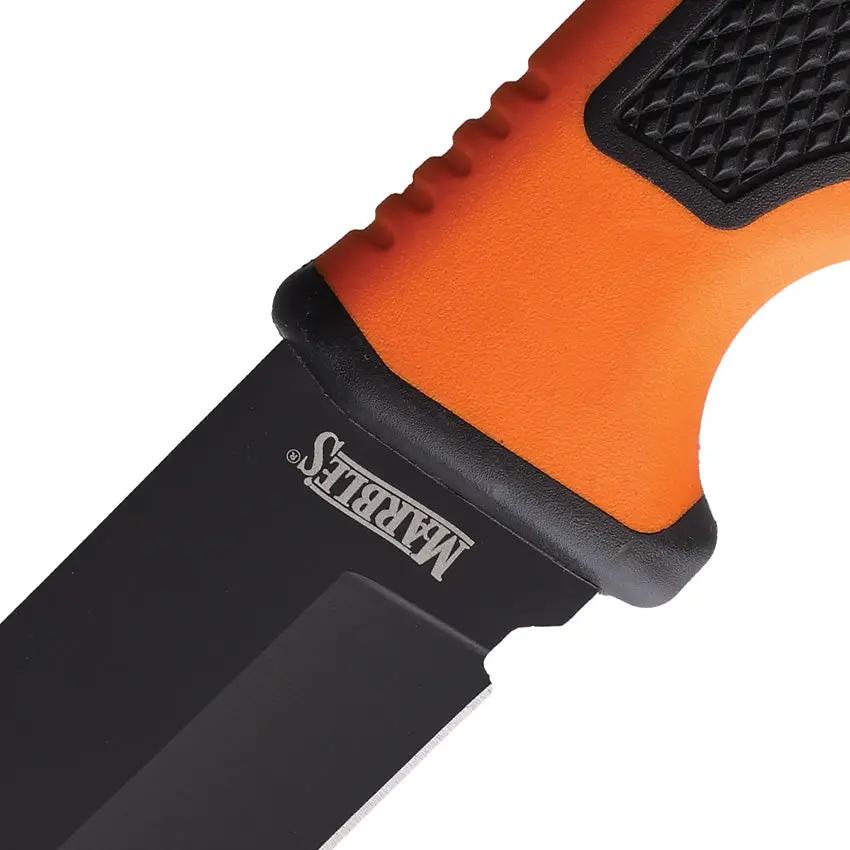 Marbles MR692 Fixed Blade Knife - Orange Black Coated Stainless Blade, 8.75in Overall, Black Nylon Handle by Marbles