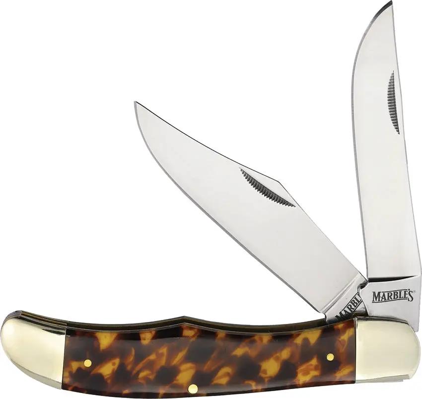 Marbles Folding Hunter MR720 PK1803 - 5.25 Inch Closed With Stainless Mirror Blades And Imitation Tortoise Shell Handle by Marbles