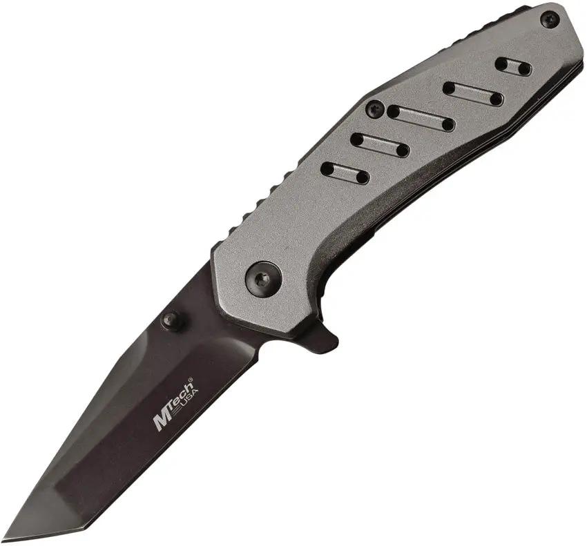 MTech Linerlock Folding Knife MT-1113GY Gray Anodized Aluminum Handle 3Cr13 Tanto Blade For EDC Enthusiasts by MTech