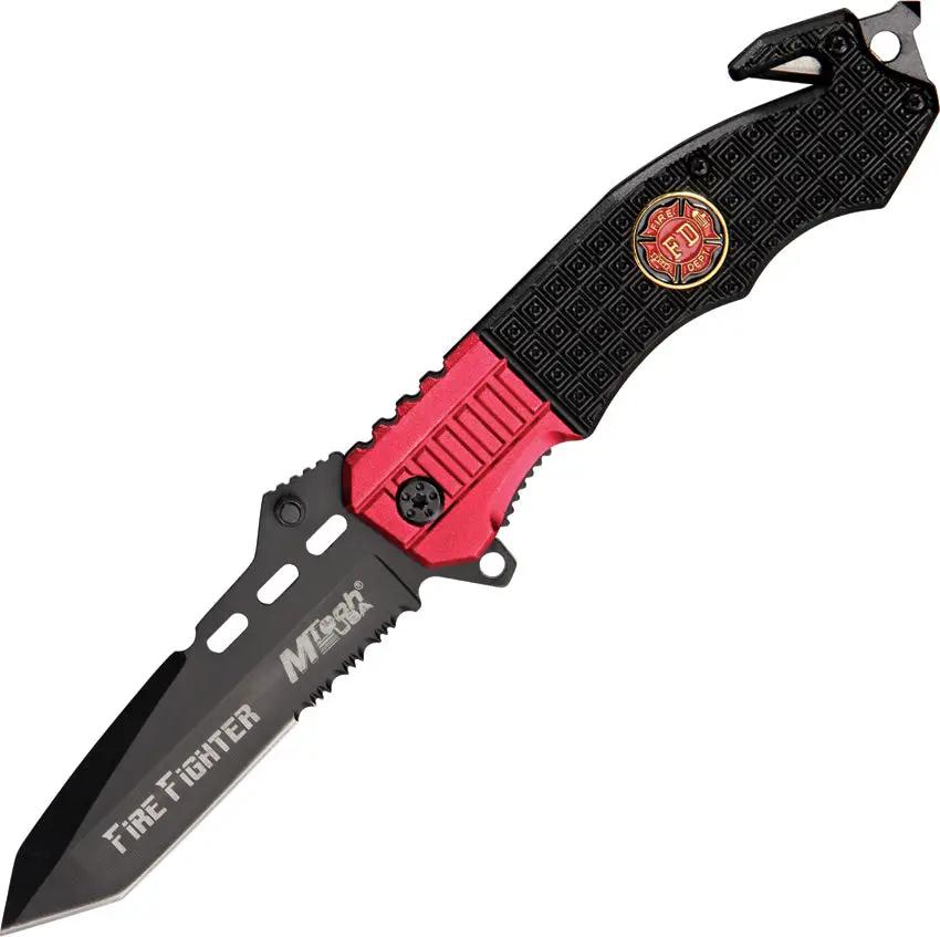 MTech Rescue Linerlock Knife MT 740FD For Firefighters And EMTs Partial Serrations Blade Compact Rescue Tool by MTech