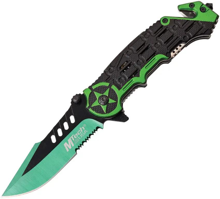 MTech Linerlock Rescue Folding Knife Assisted Opening Green MT A1008GN For Emergency Responders And Outdoor Adventurers by MTech
