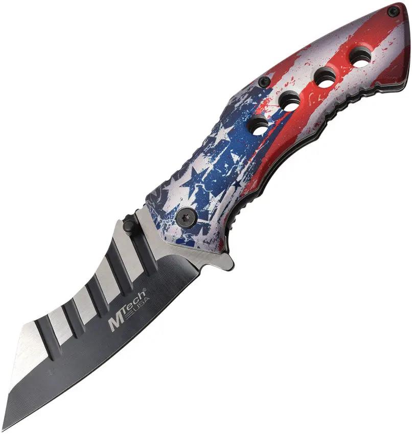 MTech Linerlock Assisted Opening Knife MT A1110A with Aluminum Handle and American Flag Artwork for EDC Enthusiasts by MTech