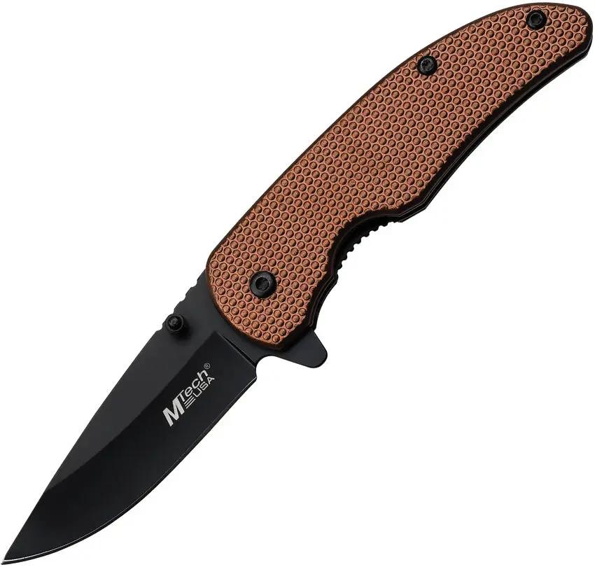MTech Linerlock Assisted Opening Knife Brown Aluminum Handle For EDC Enthusiasts by MTech
