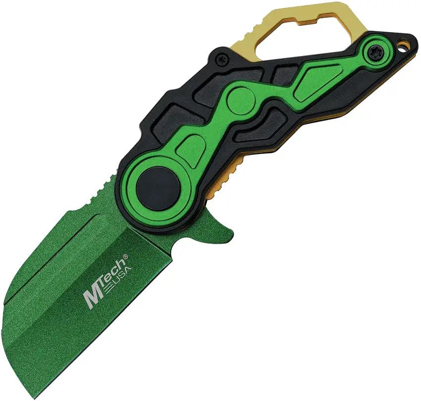Mtech Linerlock Assisted Opening Wharncliffe Knife Green TiNi Blade 2.25in 3.75in Closed EDC Ready With Bottle Opener by Mtech