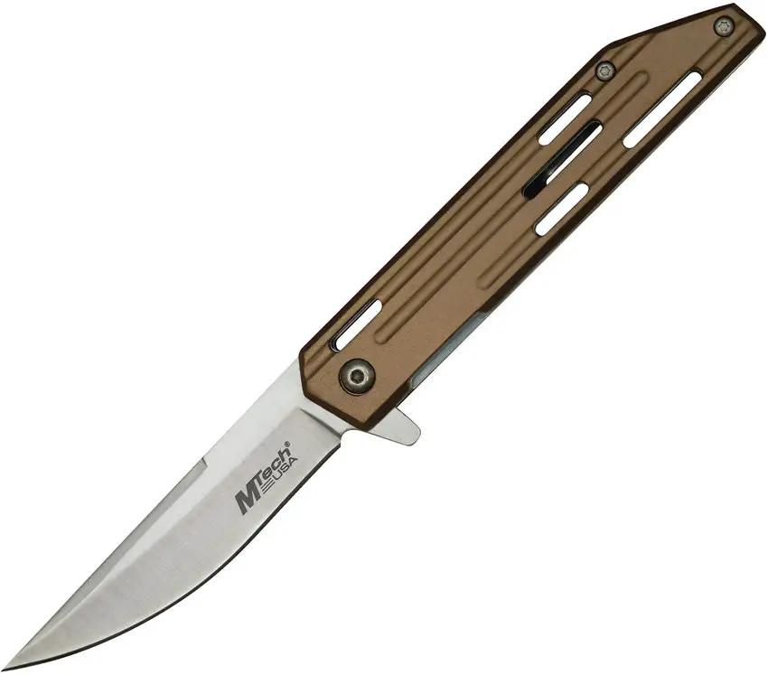 MTech Linerlock Assisted Opening Knife MT-A1200TN Tan Aluminum Handle For EDC Enthusiasts by Mtech