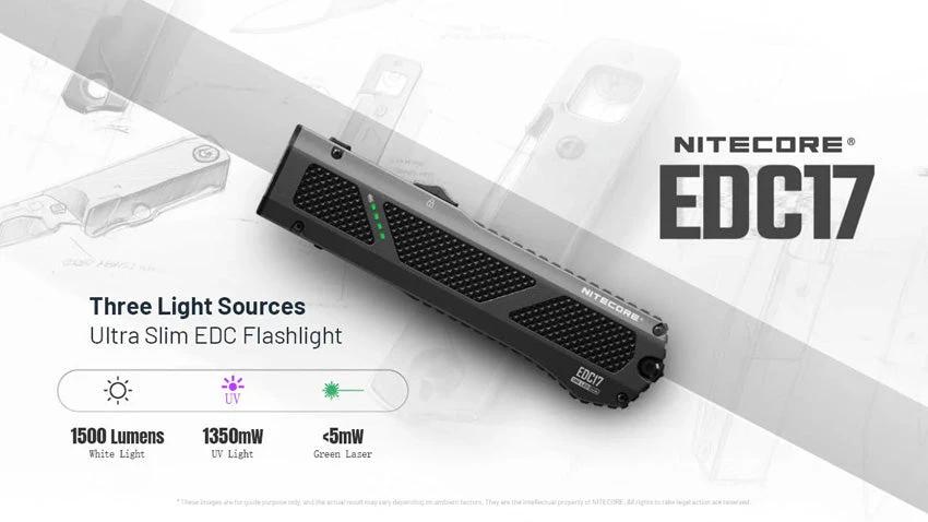 Nitecore EDC17 Ultra Slim Rechargeable Flashlight For EDC Everyday Carry, 1500 Lumen High Output, UV by Nitecore