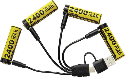Nitecore NH2400 USB C Rechargeable Battery Four Pack - Up To 500 Cycles With Case And USB C Cable by Nitecore