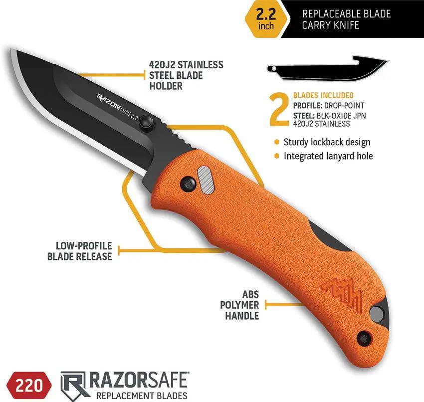 Outdoor Edge Razor Mini Lockback Knife Orange For Campers And Hikers With Replaceable Blades by Outdoor Edge