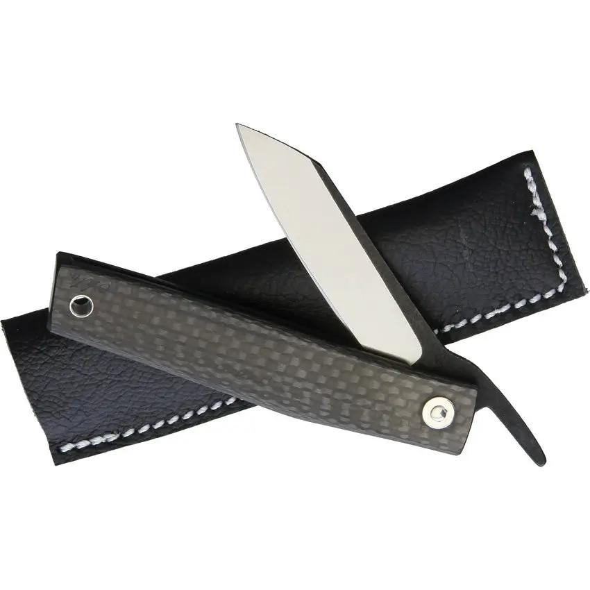 Ohta Knives FK7 Folder - 4.5 Inch Closed, Carbon Fiber Handle, D2 Tool Steel Blade, Extended Tang, Leather Sleeve by Ohta Knives