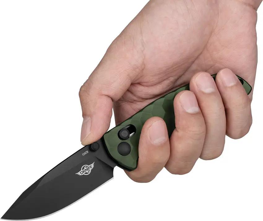 Oknife Rubato 3 Rail Lock Knife - Black PVD 154CM Drop Point Blade With OD Green Aluminum Handle by Oknife