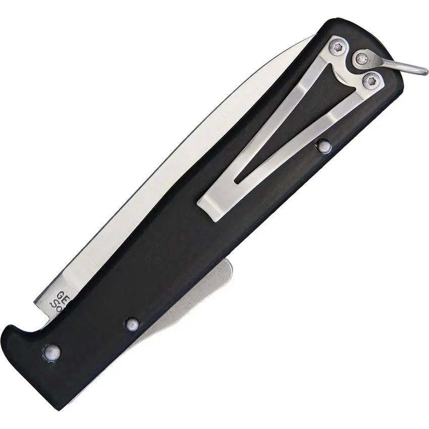 Otter Messer Mercator Clip Lockback Knife Black Stainless 4.25 Inch Closed 3.5 Inch Satin Blade For EDC by OTTER-Messer