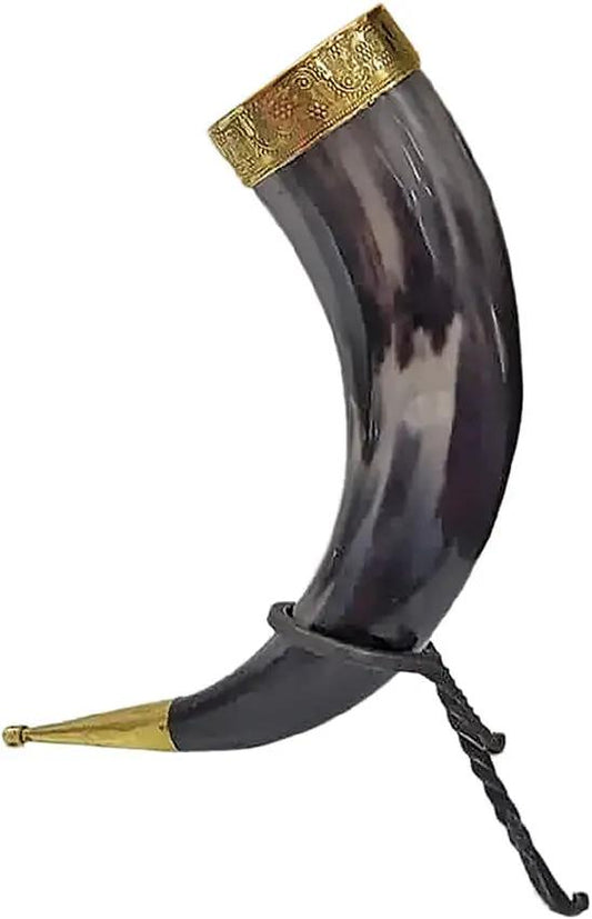 India Made Fancy Viking Horn - 12 To 14 Inch Natural Horn With Brass Rim And Tip by India Made