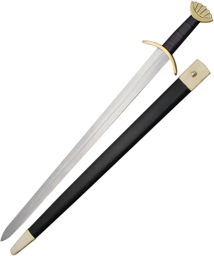 India Made Viking Sword - Satin Finish Carbon Steel Blade Brass Guard Black Leather Wrapped Handle by India Made