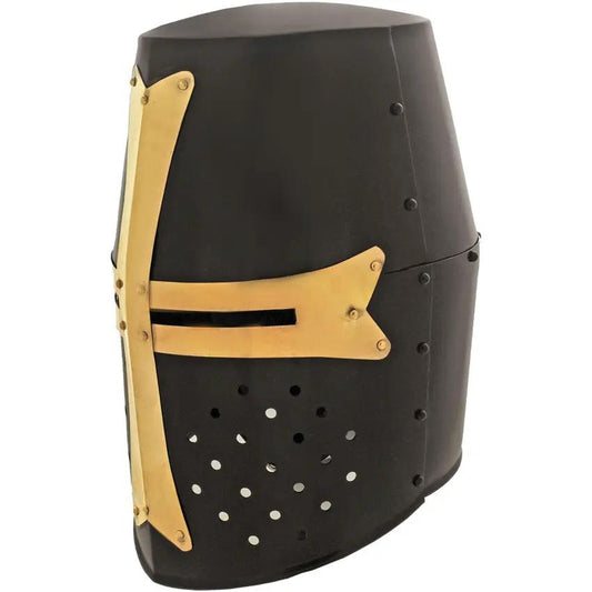 Pakistan Crusader Great Helm Carbon Steel LARP Cosplay Helmet With Brass Highlights by Pakistan
