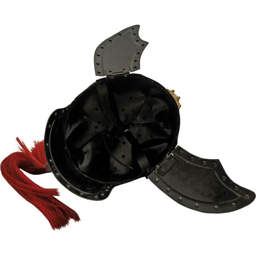 India Made Roman Queens Guard Helmet - Brass Finish 20 Gauge Steel Construction With Adjustable Leather Liner Red Plume by India Made
