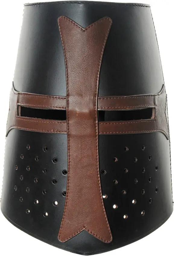 India Made Leather Crusader Helmet - Adjustable Interior And Top Grain Leather Construction In Black And Brown by India Made