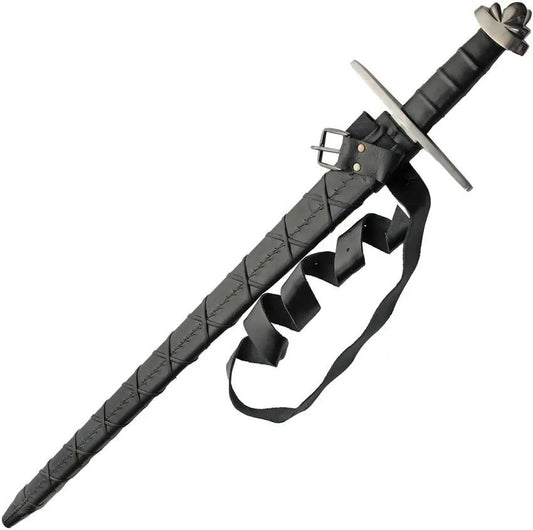 India Made Lobed Viking Sword 911005 - Satin Finish Carbon Steel Blade Black Handle by India Made