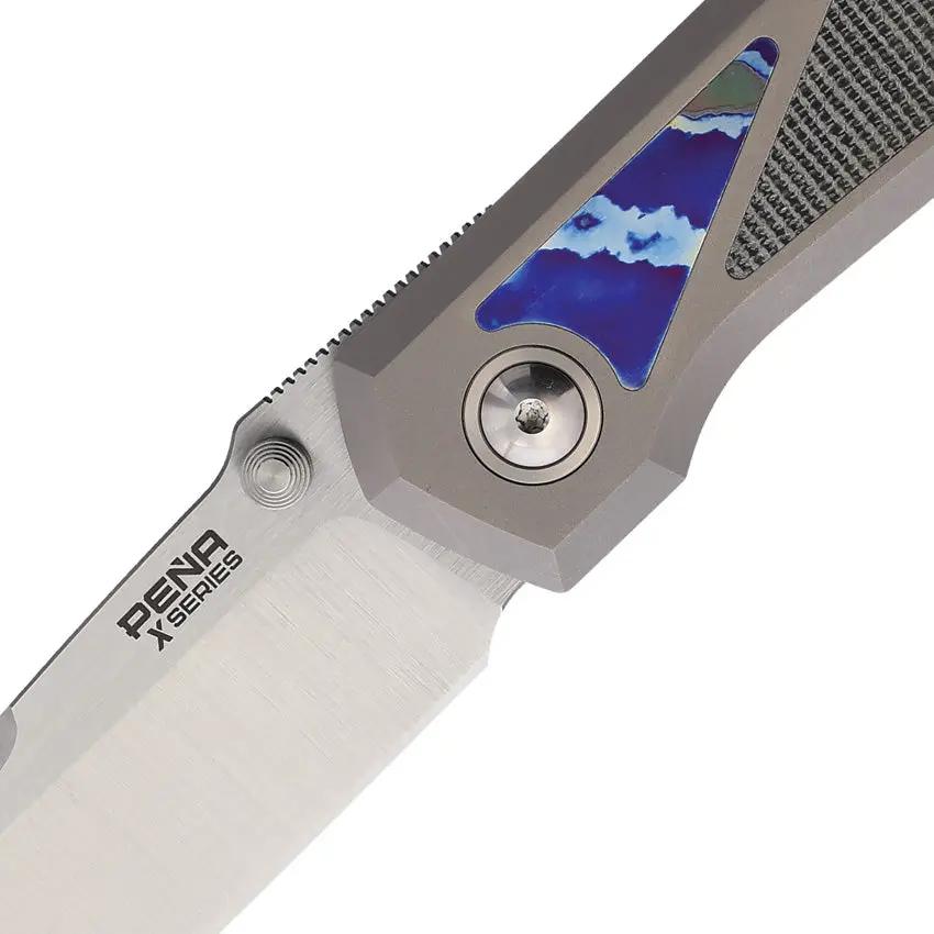 Pena Knives Mula Framelock SF - Satin Bohler M390 Blade With Gray Titanium Handle Black Micarta Mokuti Inlays by Pena Knives