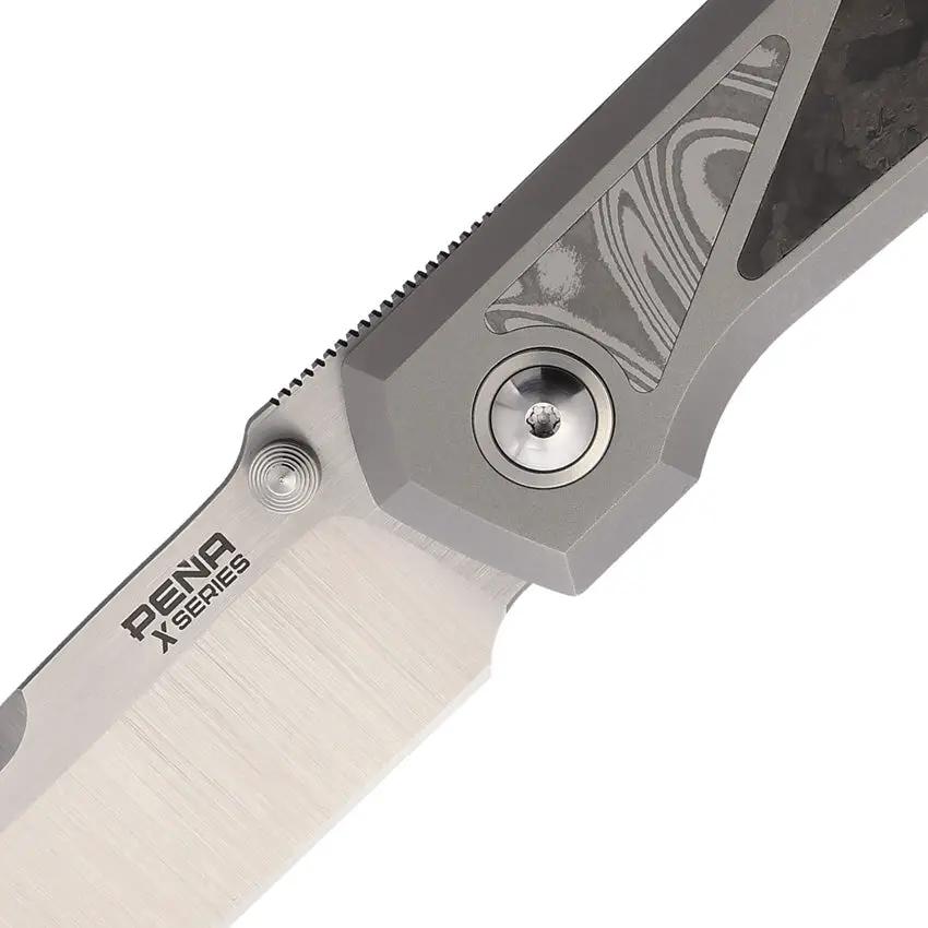 Pena Knives Mula Framelock Camouflage Fat Carbon Fiber Damasteel Inlays - Bohler M390 Satin Drop Point by Pena Knives