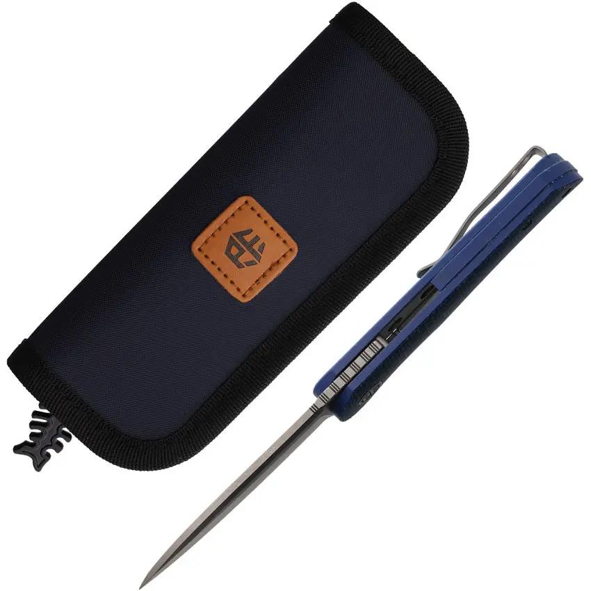 Petrified Fish El Camino Linerlock Knife Blue Canvas Micarta N690 Extended Tang For EDC Enthusiasts by Petrified Fish