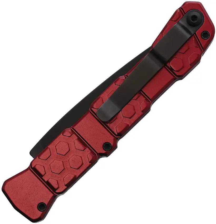Piranha Knives Auto 21 Button Lock Red P-21RT Red Aluminum Handle Black DLC Coated CPM S30V Spear Point Blade by Piranha Knives