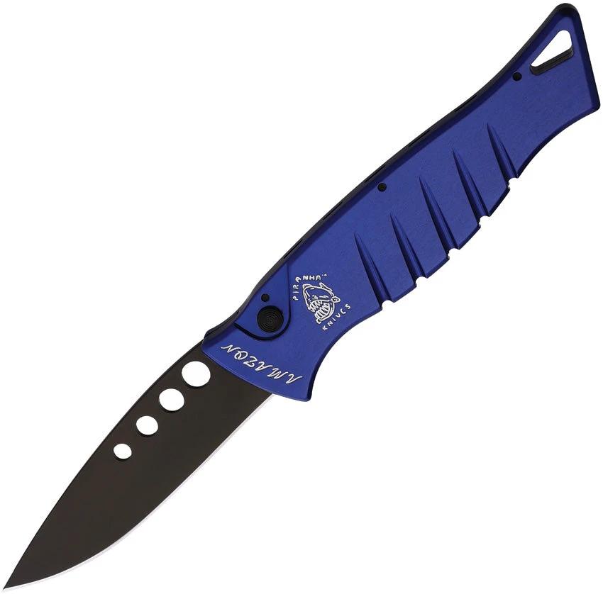 Piranha Knives Auto Amazon Button Lock Blu P-3BT by Piranha Knives