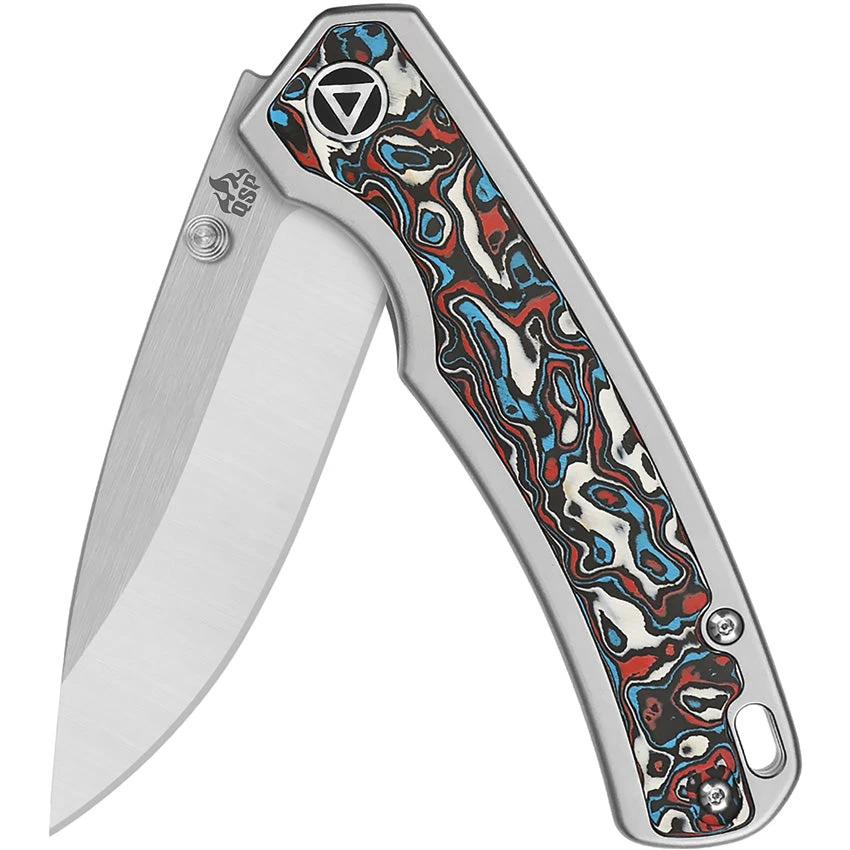 QSP Puffin Framelock Titanium Knife With CPM S35VN Blade And Red White Blue Carbon Fiber Inlay For EDC Enthusiasts by QSP Knife