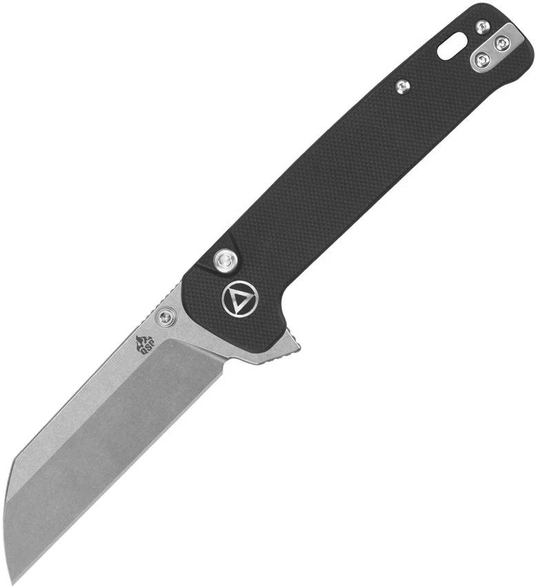 QSP Penguin Button Lock Knife For EDC Enthusiasts Premium Black G10 Handle 3 Inch Stonewash 14C28N Blade Pocket Clip by QSP Knife