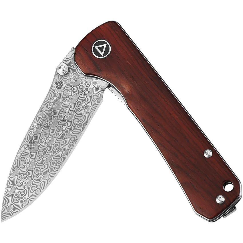 QSP Hawk Linerlock Damascus Folding Knife With Cocobolo Handle For Everyday Carry Enthusiasts by QSP Knife