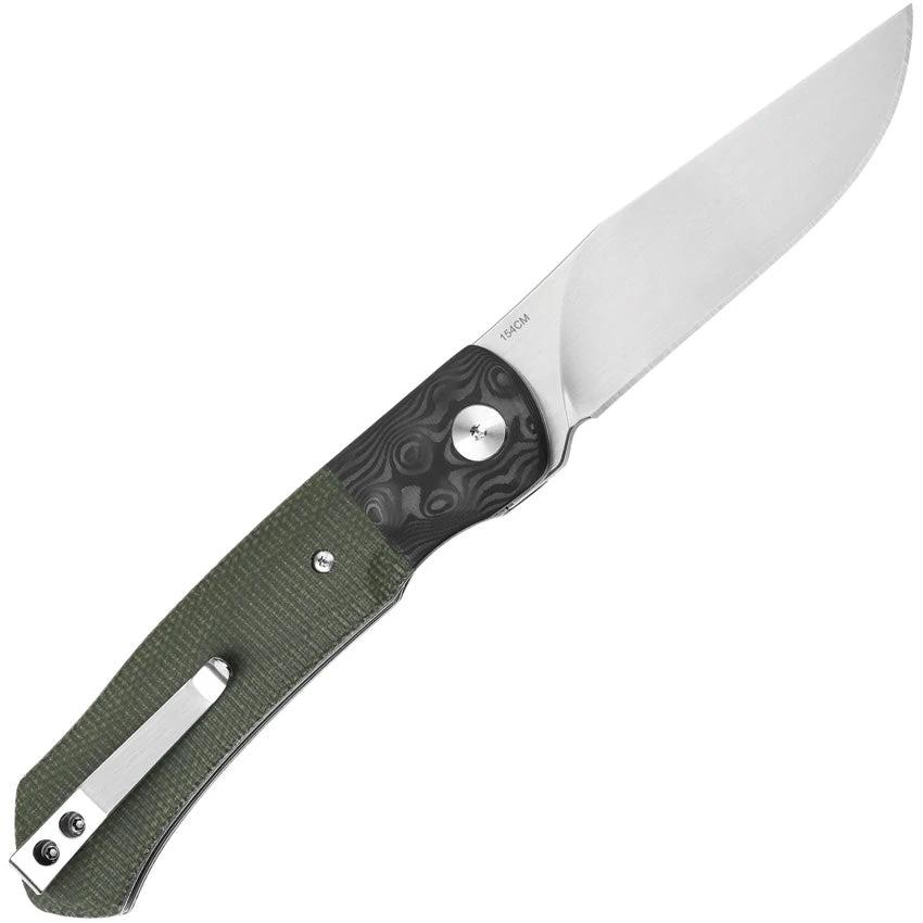QSP Gannet Linerlock Knife Green Linen Micarta With Carbon Fiber Bolster 154CM Satin Blade For EDC Enthusiasts by QSP Knife
