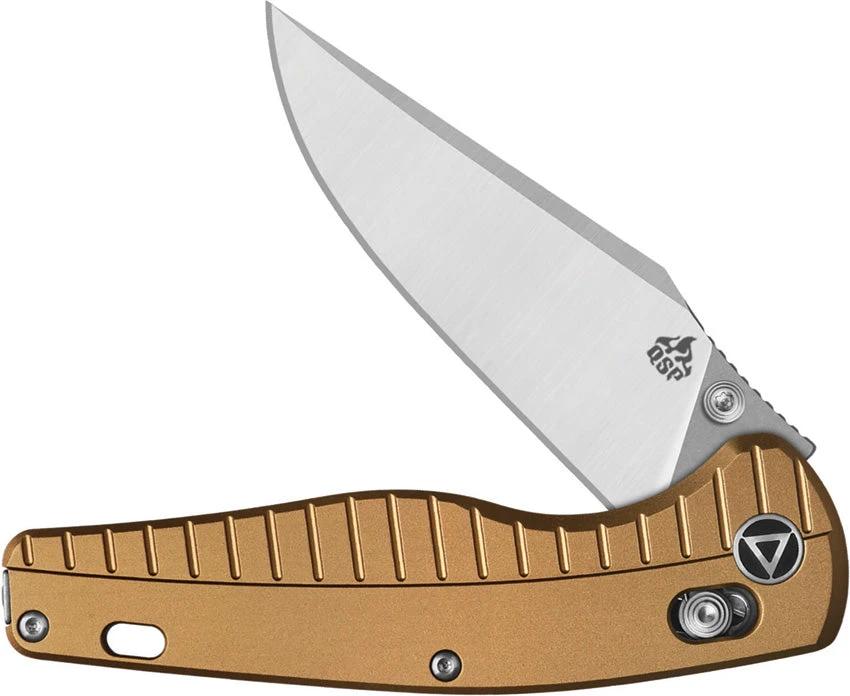 QSP Reptile Glyde Lock Knife For EDC Premium 14C28N Clip Point Blade Champagne Aluminum Handle by QSP Knife